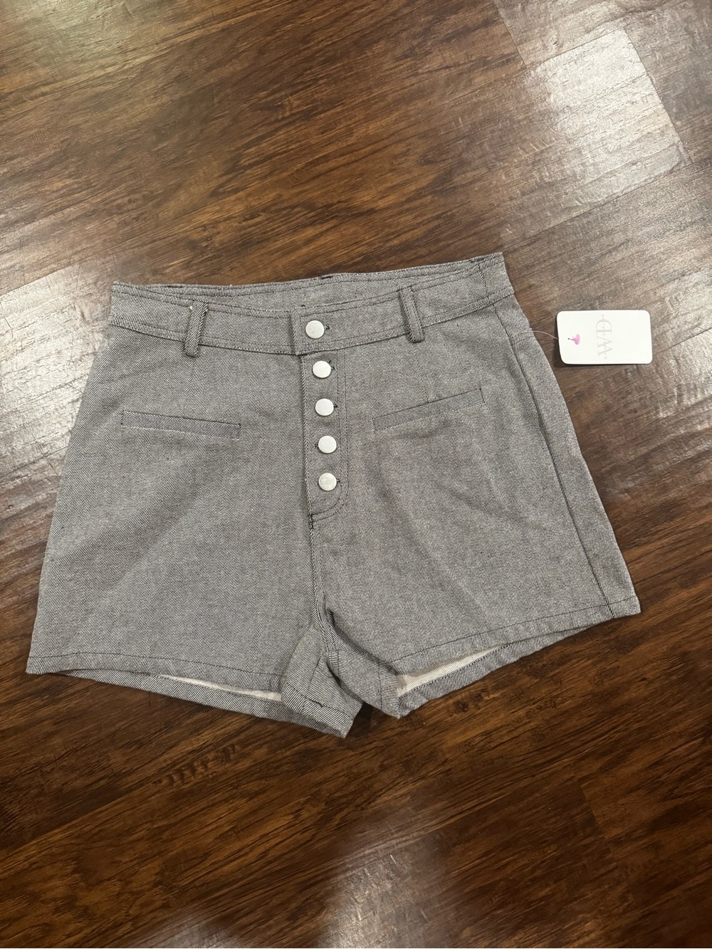 High-Waist Button-Front Gray Women's Shorts